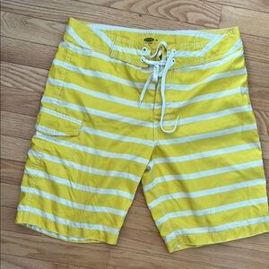 Old Navy Yellow and White Board Shorts with Drawstring Waist